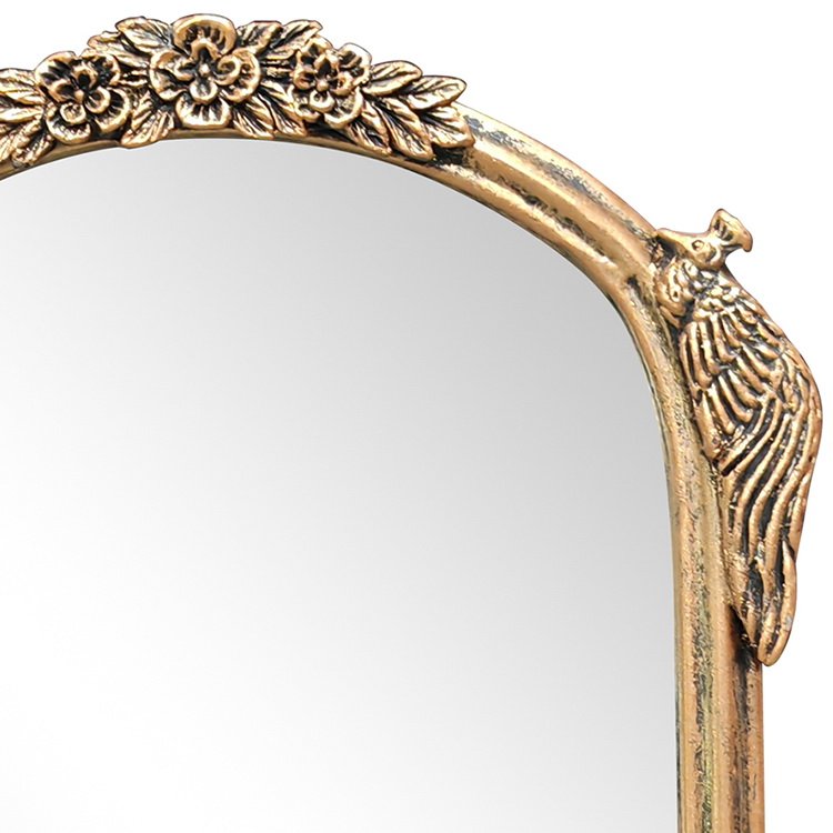Antique Gold Iron Table Mirror with Resin Floral and Peacocks Frame 25JZ0121 - Image 5