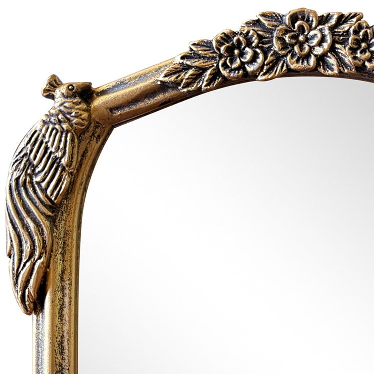 Antique Gold Iron Table Mirror with Resin Floral and Peacocks Frame 25JZ0121 - Image 6