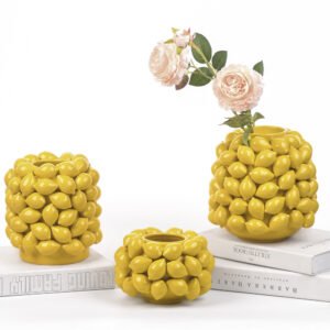 Contemporary Ceramic Yellow Lemon-Inspired Vases