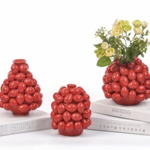 Contemporary Ceramic Red Cherry-Inspired Vases