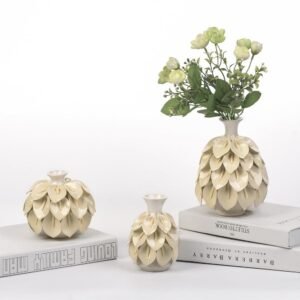 Ivory Petal-Layer Ceramic Vase Set