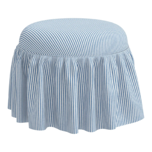 Blue Stripe Skirted Ottoman Wholesale | Round Upholstered Ottoman
