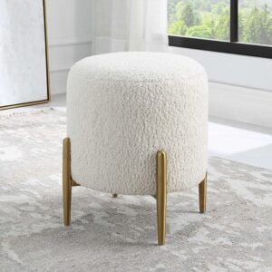Boucle Ottoman Stool | Round Upholstered Accent Stool
