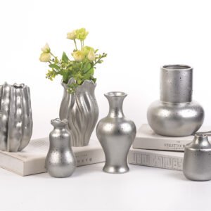Silver Ceramic Vase Set | Sculptural Metallic Decorative Vases