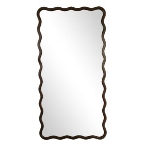 Full Length Dark Wood Wavy Mirror | Walnut Frame Floor Mirror