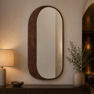 Dark burl bronze wall mirror for premium entryway and boutique hotel