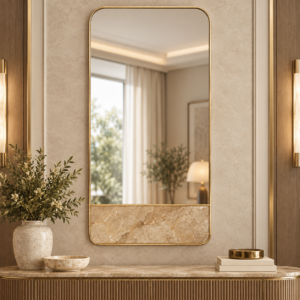 A refined interior setting showing how the Aurelia Plinth pairs naturally with entryway consoles, vanities, and upscale residential spaces.