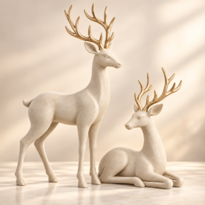 Gilded Antler Deer Sculpture Set