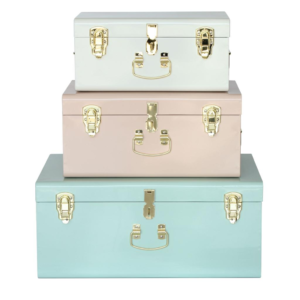 Teruier storage product development featuring pastel decorative trunks for private-label storage buyers
